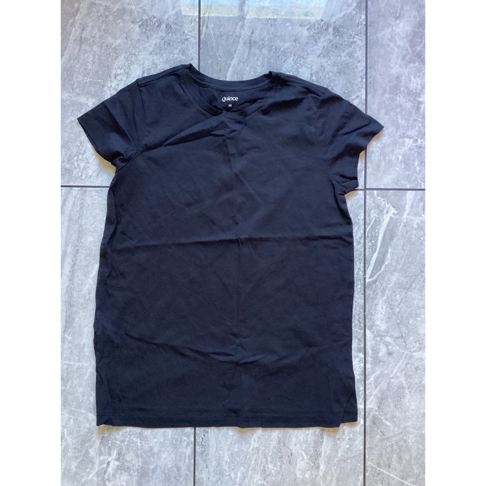 Quince NWOT Black Cotton Modal Crew Neck Swing Tee Shirt XS HFMCOL006